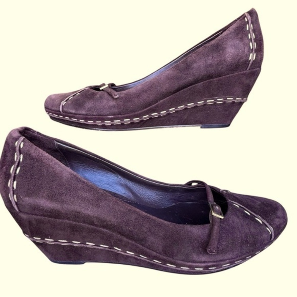 Cole Haan‎ Mary Jane Wedge Visible Stitch Suede Uppers/covered heel. Women’s 8B